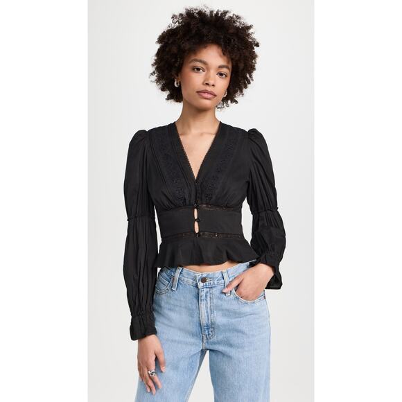 Reformation Tops - Reformation Meadowlark Top Black Long Sleeve Peplum Blouse Size 0